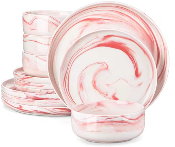 Noble Bordenset – 4 persoons – 24 delig – Roze Keramisch – Eetborden – Ontbijtborden