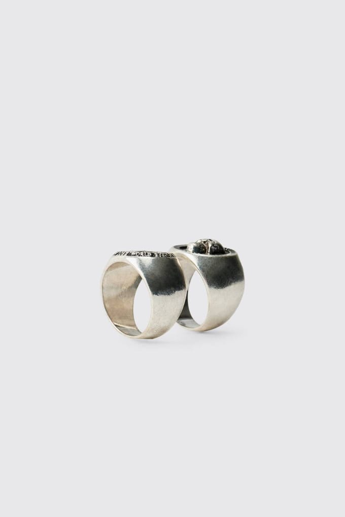 2 Pack Chunky Signet Rings | Silver | Size Small/Medium