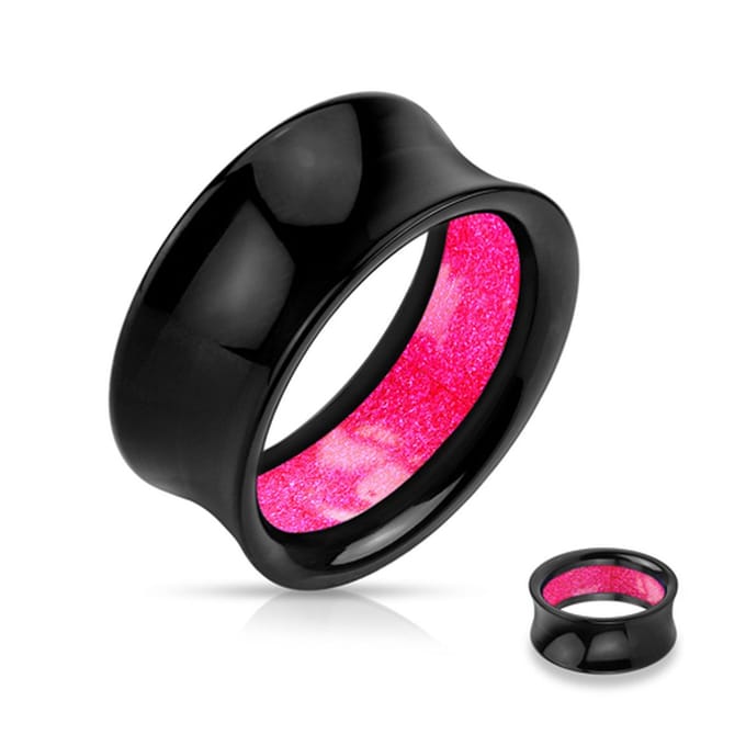 19 mm Double-flared tunnel zwart met roze glitters