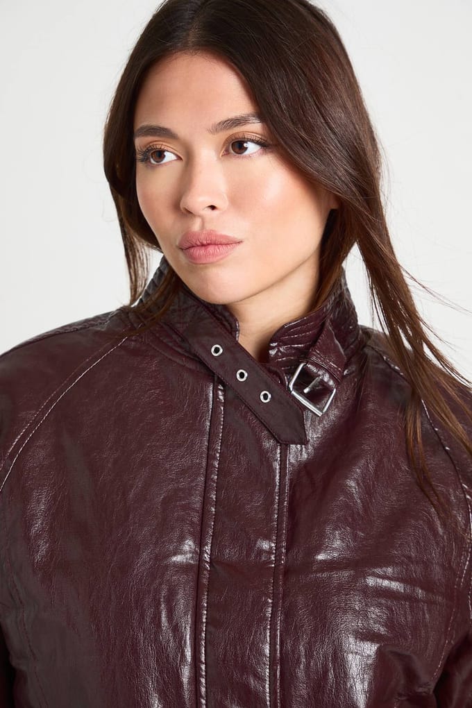 boohoo Dames Kunstleren Bomber | Burgundy | Maat: 10