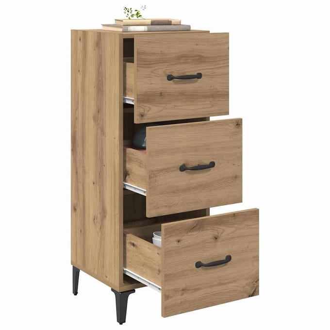 vidaXL - Dressoir - Artisan - Eiken - 34,5 - x - 34 - x - 90 - cm - Bewerkt - hout