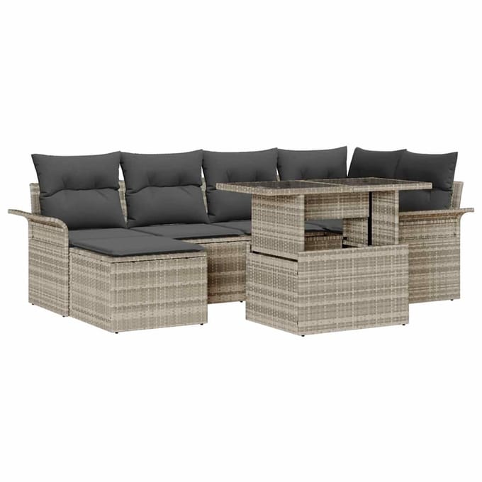 vidaXL Tuin Sofa Set 7 st Lichtgrijs Poly riet