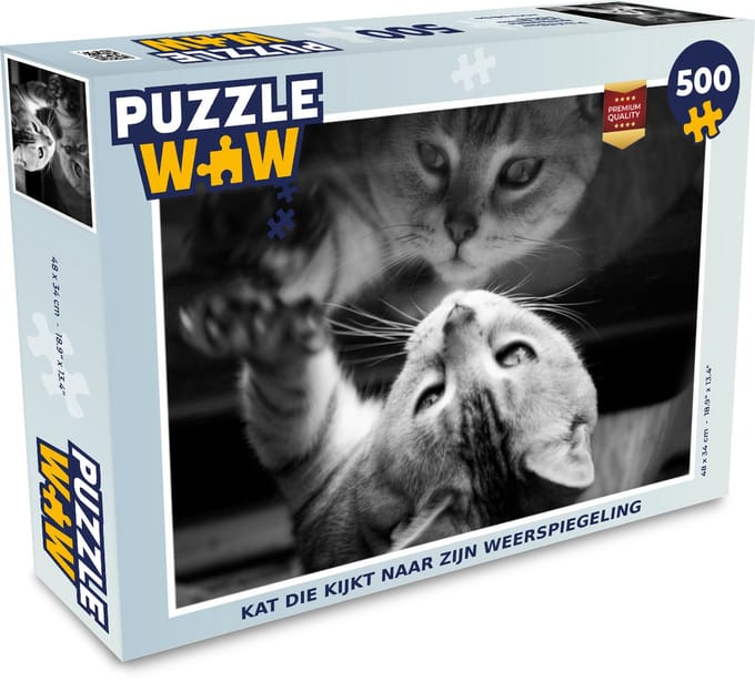 Puzzel Kat die kijkt naar zijn weerspiegeling - Legpuzzel - Puzzel 500 stukjes