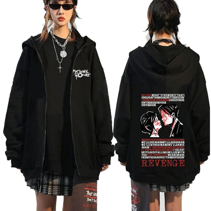Chemical Romance Mcr Dode Rits Trui Zwart Parade Punk Emo Rock Rits Sweatshirt Mannen S black