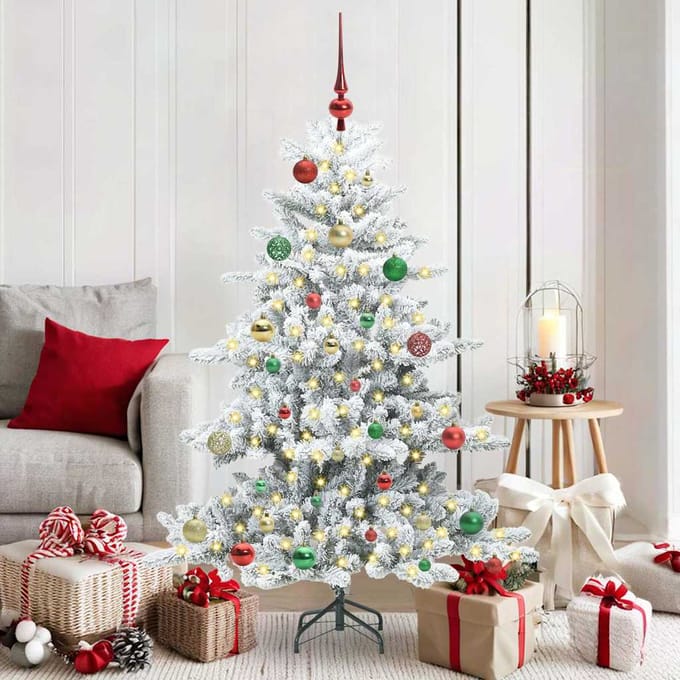 vidaXL - Kunstmatige - Hinged - Kerstboom - Wit - 150 - cm - PVC - en - Staal
