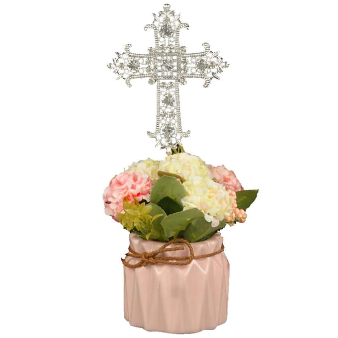Topper Metalen Zilveren Kruis Met Diamanten