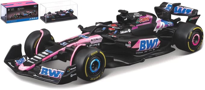 Bburago BWT Racing Alpine A524 - Modelauto - Schaal 1:43 - Zwart/Roze/Blauw