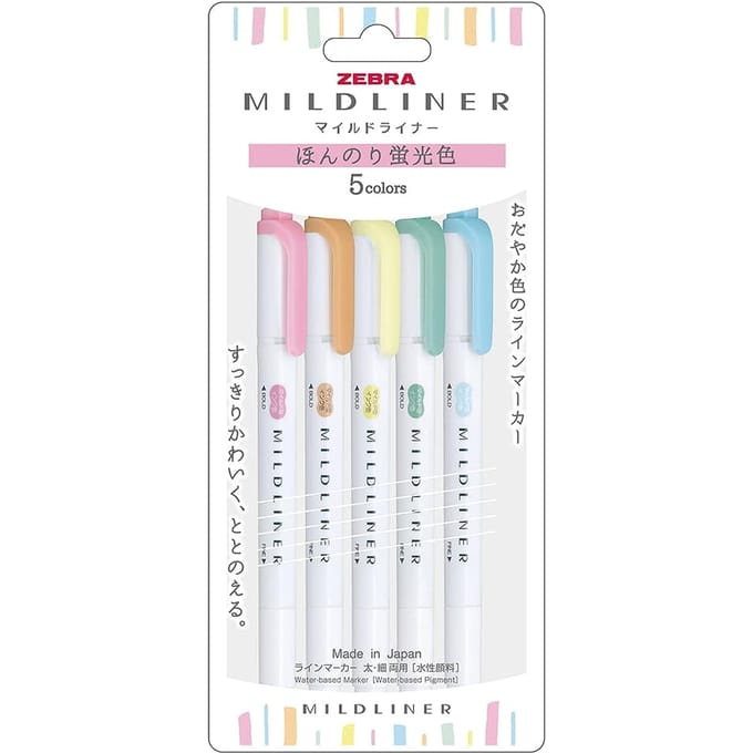 Zebra mildliner set 5 stuks - pastel colors