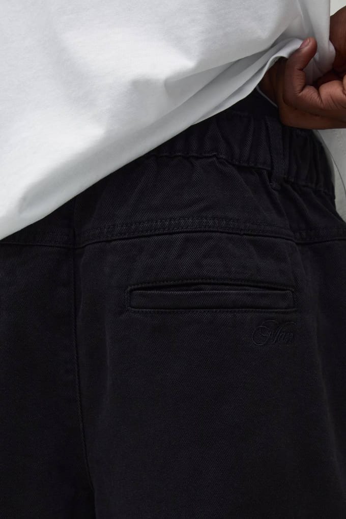 Plus Wide Fit Broek met Half & Half Tailleband van gewassen twill | Black | Size 2XL
