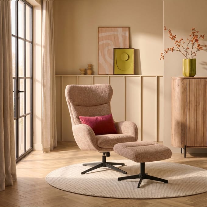 Relaxfauteuil Jack - Cognac Stof - Draaibaar & Met Hocker