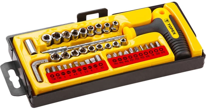 Topex - Schroefbit en Dop Set - 41 Stuks - S2 Staal - Chroom-Vanadium