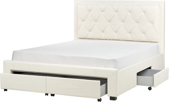 LIEVIN - Bed met opbergruimte - Lichtbeige - 160 x 200 cm - Fluweel