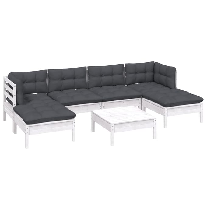 vidaXL - 7-delige - Loungeset - met - kussens - grenenhout - wit