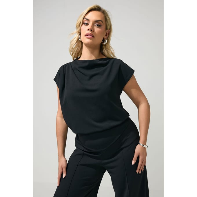 Yours London Zwart Gedrapeerde Schoudertop Size 44