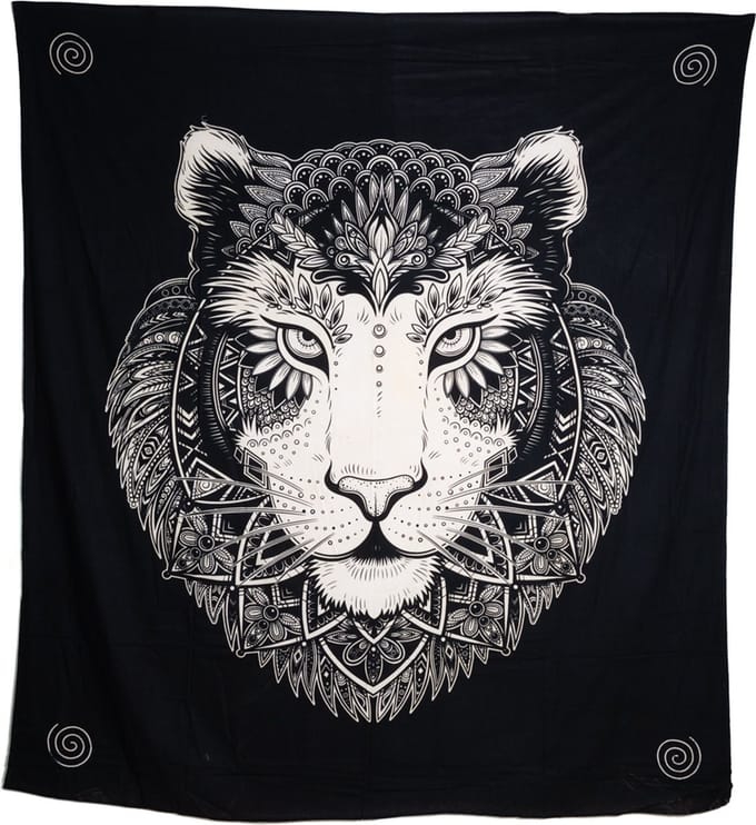 Authentiek Wandkleed Leeuw – Zwart/Wit (225 x 200 cm)