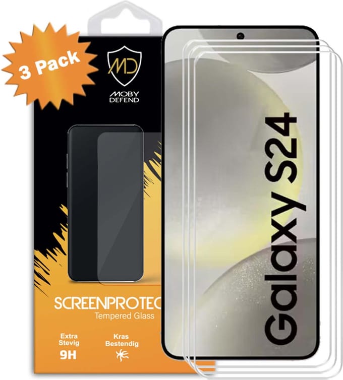 3-Pack MobyDefend Screenprotectors - Geschikt voor Samsung Galaxy S24 - Case-Friendly Screensavers - Gehard Glas