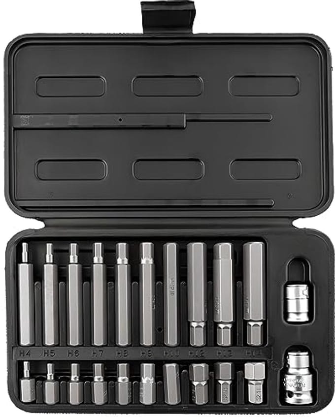 Bits set zeskant 22-delig met 1/2" en 3/8" adapterdoppen