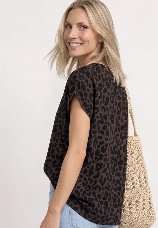 Blouseshirt met gespleten hals en leopatroon