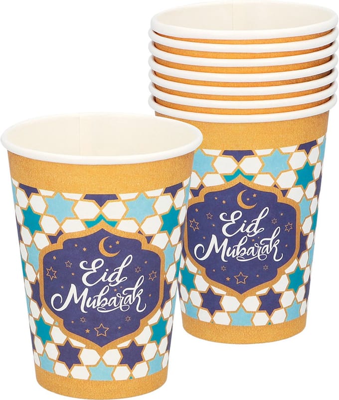 Boland - Set 8 papieren bekertjes 'Eid Mubarak' - Geen thema - Ramadan versiering