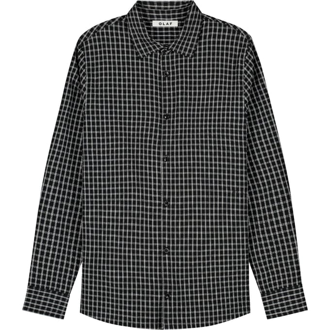 Olaf Checked Seersucker Ls Shirt Lange Mouw Overhemden Zwart M240308