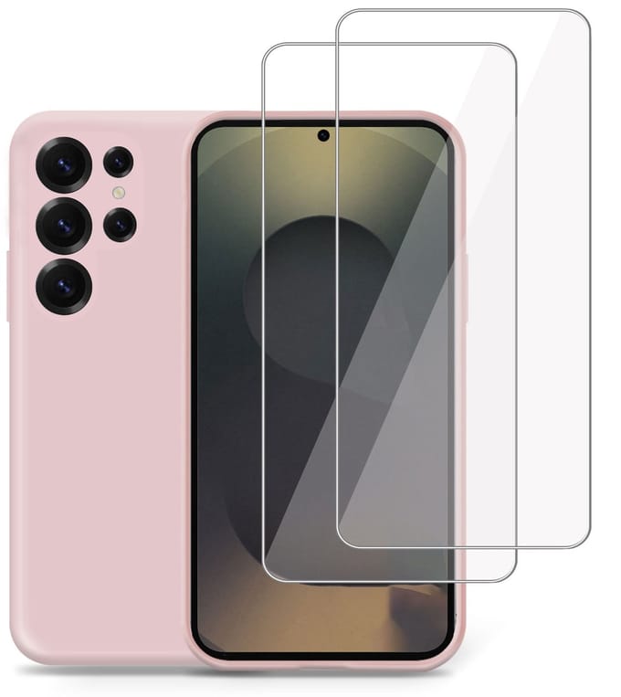 Technow hoesje + 2x Screenprotector geschikt voor Samsung S25 Ultra – Tempered Glass - Liquid Back Case Cover Rose