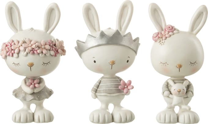 J-Line figuur Konijn Teddy - polyresin - mix - 3 stuks