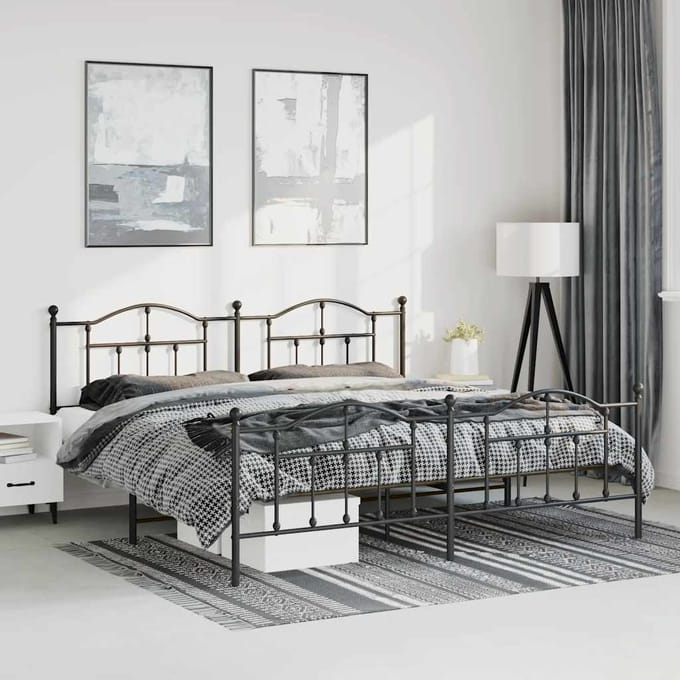vidaXL - Bedframe - met - hoofd- - en - voeteneinde - metaal - zwart - 193x203 - cm
