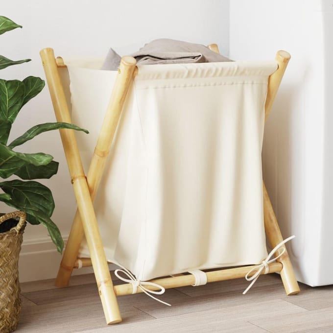 Wasmand Bamboe - Wasbox Linnenmand - Orde Thuis - Opvouwbaar Ontwerp - 45x55x635 cm - Crèmewit