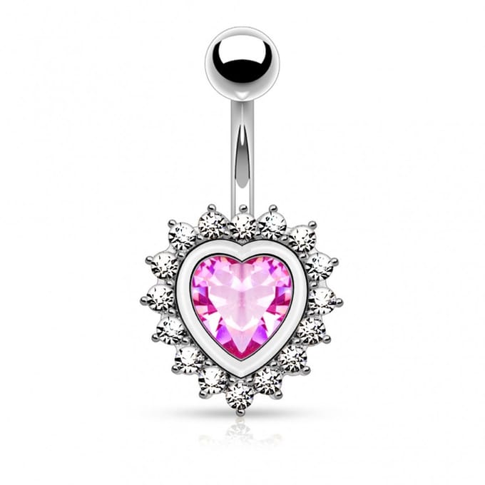 Navelpiercing steentjes rondom hart - zilver roze - LMPiercings