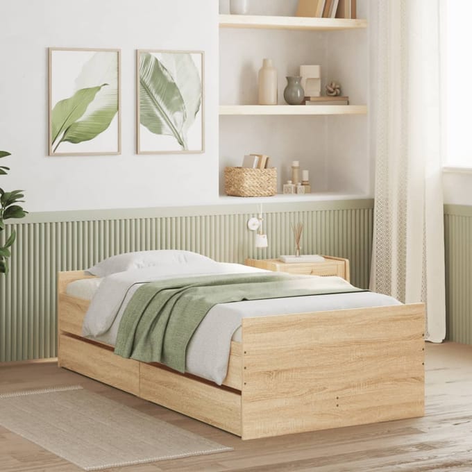 vidaXL - Bedframe - met - lades - sonoma - eikenkleurig - 90x190 - cm