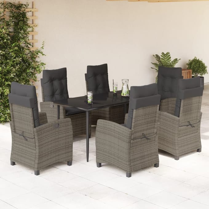 vidaXL - 7-delige - Tuinset - met - kussens - poly - rattan - grijs