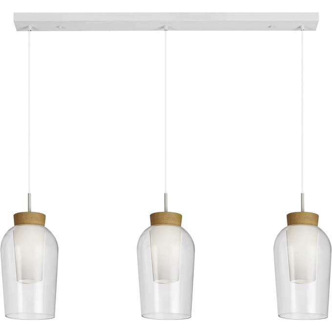 Mantra Iluminación Hanglamp Nora, wit, transparant, 3-lamps bundel, glas