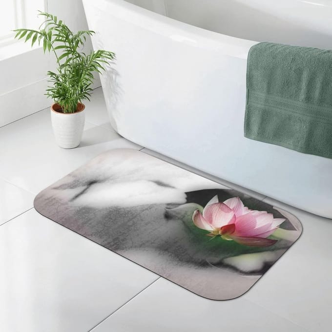Roze Lotusbloem Badmat - Super Absorberend en Sneldrogend - Antislip Douchemat voor Badkamer