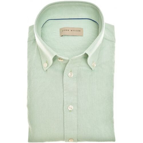 John Miller Overhemd Button Down Casual Slim Linnen Cotton Licht Groen / male