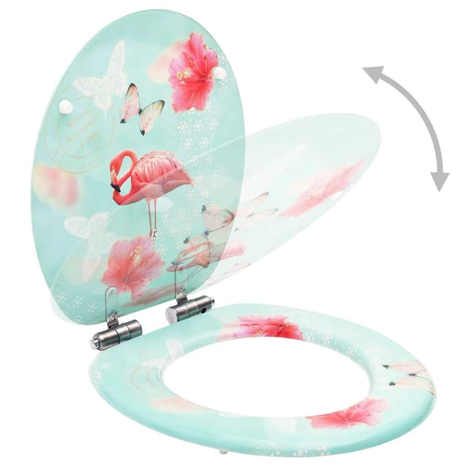 vidaXL - Toiletbril - met - soft-close - deksel - flamingo - MDF