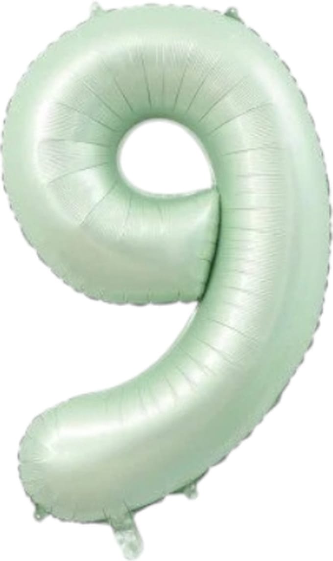 Folieballon cijfer 9 - mintgroen - 80cm