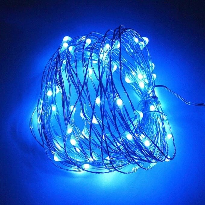 Kerst koperdraad LED verlichting - Blauw - 10 meter - Op batterijen
