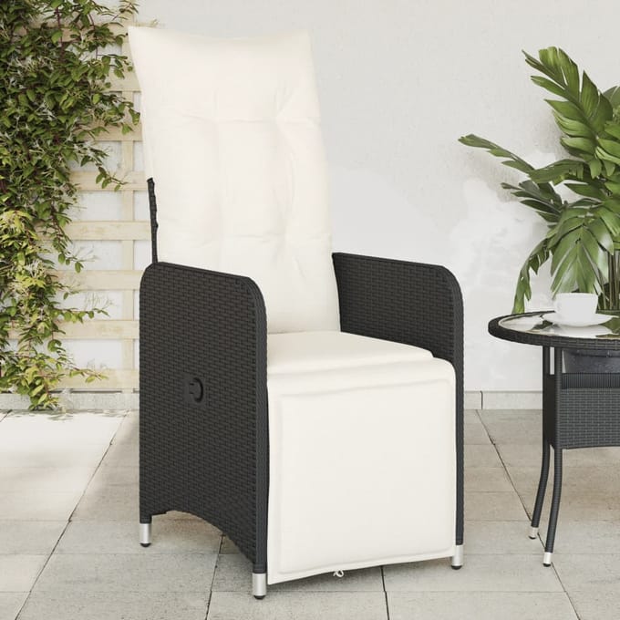 vidaXL - Tuinstoel - verstelbaar - met - kussens - poly - rattan - zwart
