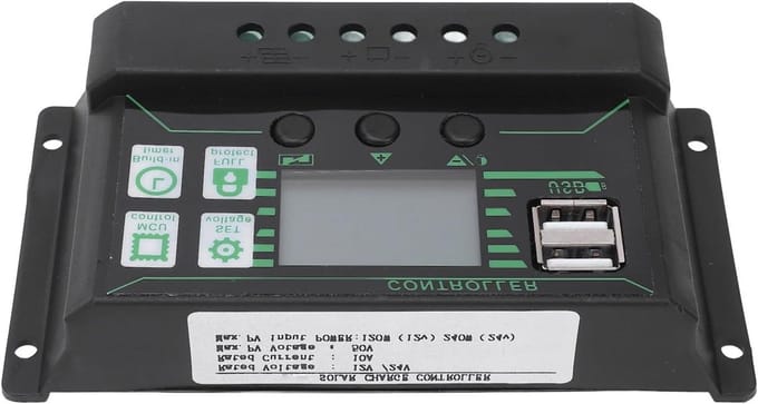Zonne Laadregelaar - PWM Controller - Energie Systeem - LCD Scherm - 12V/24V DC - Zwart