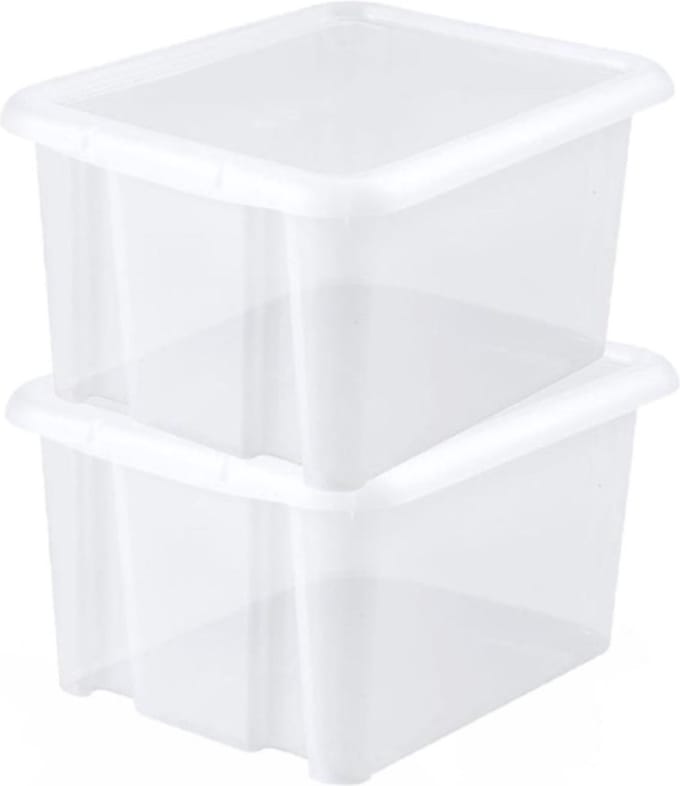 EDA Opbergbox 30L - 2x - wit - stapelbaar - L44 x B36 x H25 cm - kunststof - Bak/Doos met deksel