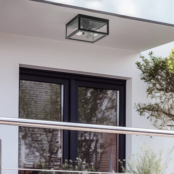 Lindby - plafondlamp - 2lichts - Aluminium, glas - H: 11.5 cm - E27 - zandzwart