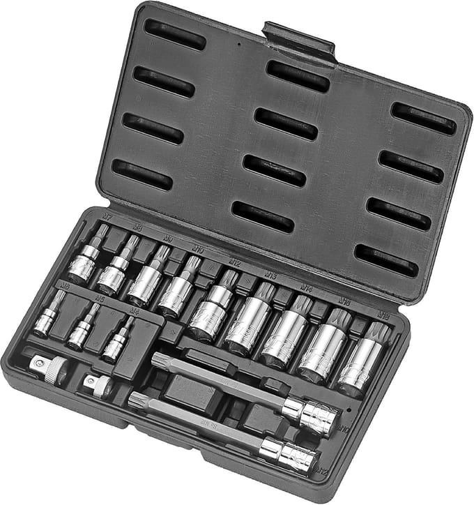 XZN Driepuntige Spline Bit Set Kort en Extra Lang met Adapters