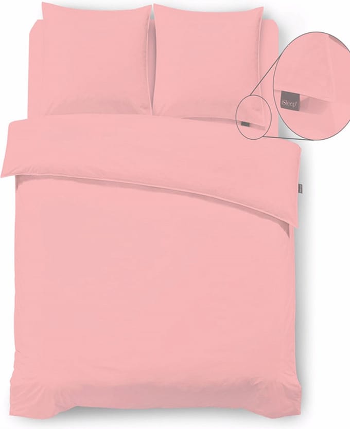Isleep Dekbedovertrek Perkal - Eenpersoons - 140x200/220 cm - Roze