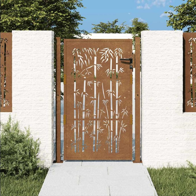 Portail de jardin 100 x 125 cm Acier Corten Design Bambou