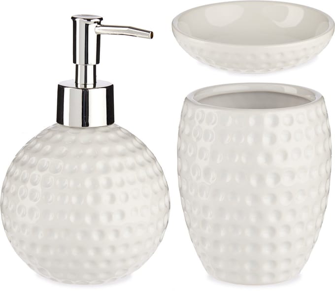Golfpresentjes -Badkamer golfset- keramiek - Schaaltje - Zeeppompje - Beker-Golfcadeau-cadeau-golf