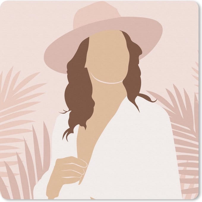 Muismat 20x20 cm - Mousepad Vrouw - Hoed - Bladeren - Muismatten