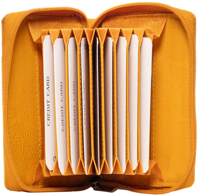 Leon Design - Pasjeshouder - Geel leren pasjeshouder vrouwen - Handgemaakt design - Ruimte voor 11 tot 22 pasjes - Creditcardholder - Card holder - Rits rondom