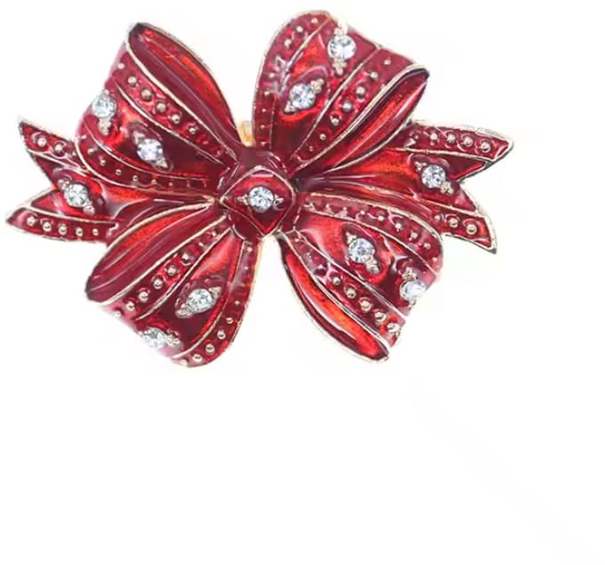 Kerstbroche met Strass - Kerst Strikje Broche rood - Sieraad - LOUZIR