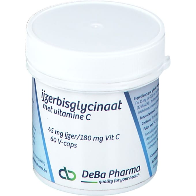 DeBa Pharma IJzerbisglycinaat met Vitamine C 60 Capsules