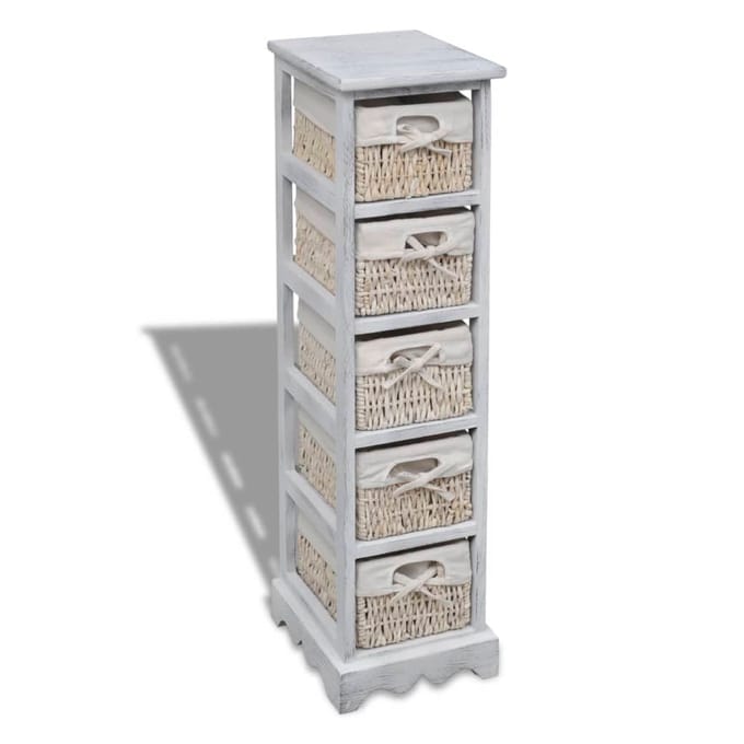 vidaXL - Opbergrek - met - 5 - weefmanden - hout - wit